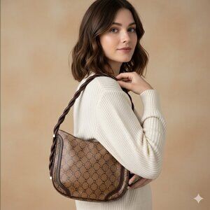 Vintage MORABITO Paris 1 Place Vendôme Monogram Canvas Shoulder Bag Braided Stra